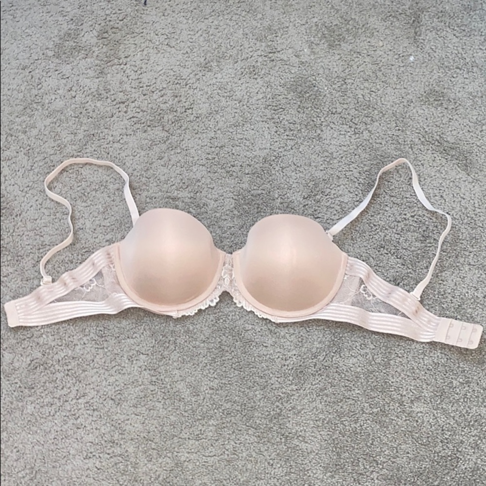 Strap/strapless nude push up bra